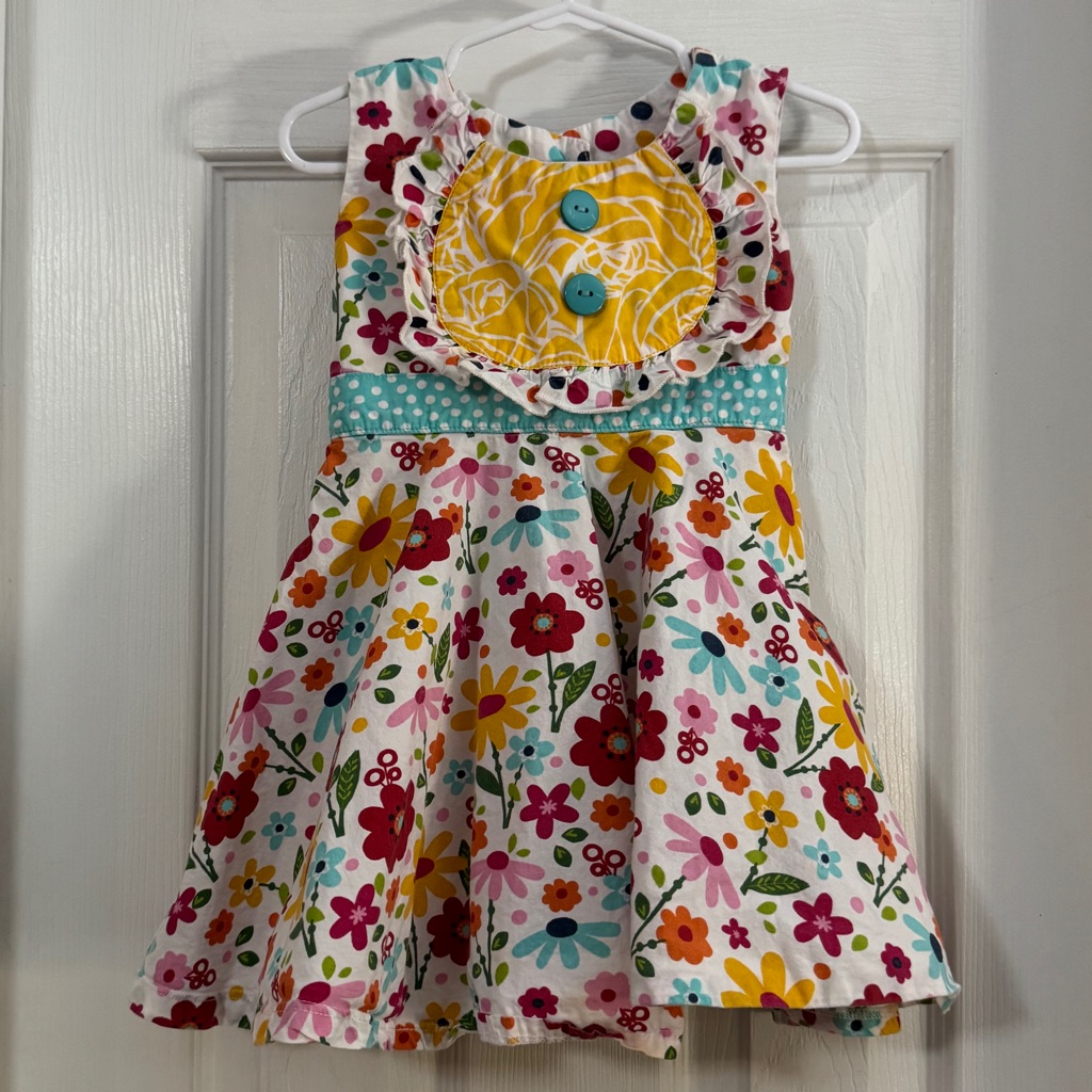 Jelly The Pug Baby Girl Red Pink And Yellow Sundress Sleeveless Scoop Neck